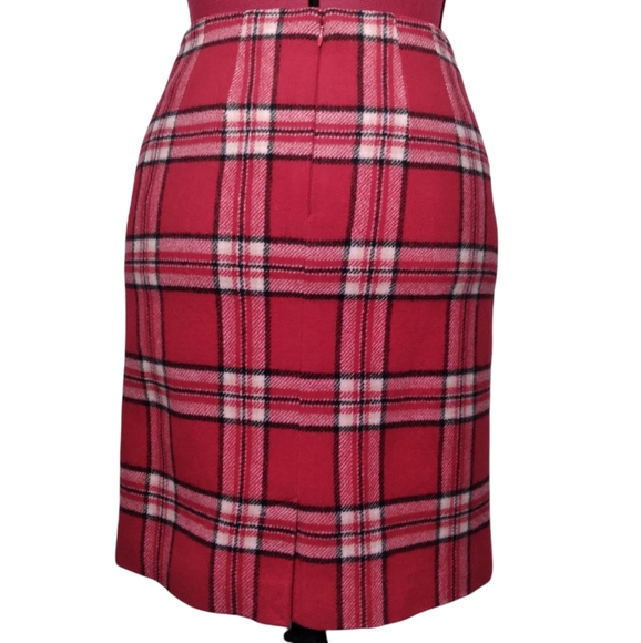 Vintage Chadiwicks Plaid Tartan Check Red Wool 80s 90s Y2K Mini Pencil Skirt 2P - Picture 5 of 10